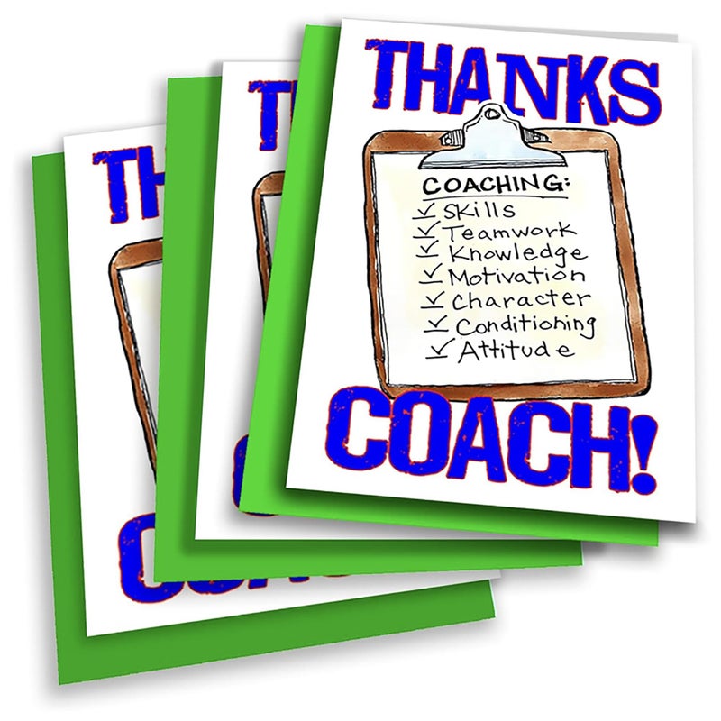 Play Strong 3-Pack â€˜THANKS COACHâ€™ Greeting Cards (5x7) â€“ Clipboard Design â€“ Coach Appreciation Cards with Envelopes â€“ Perfect for Banquets, End of Season Gifts, or Team Parties - Image 1